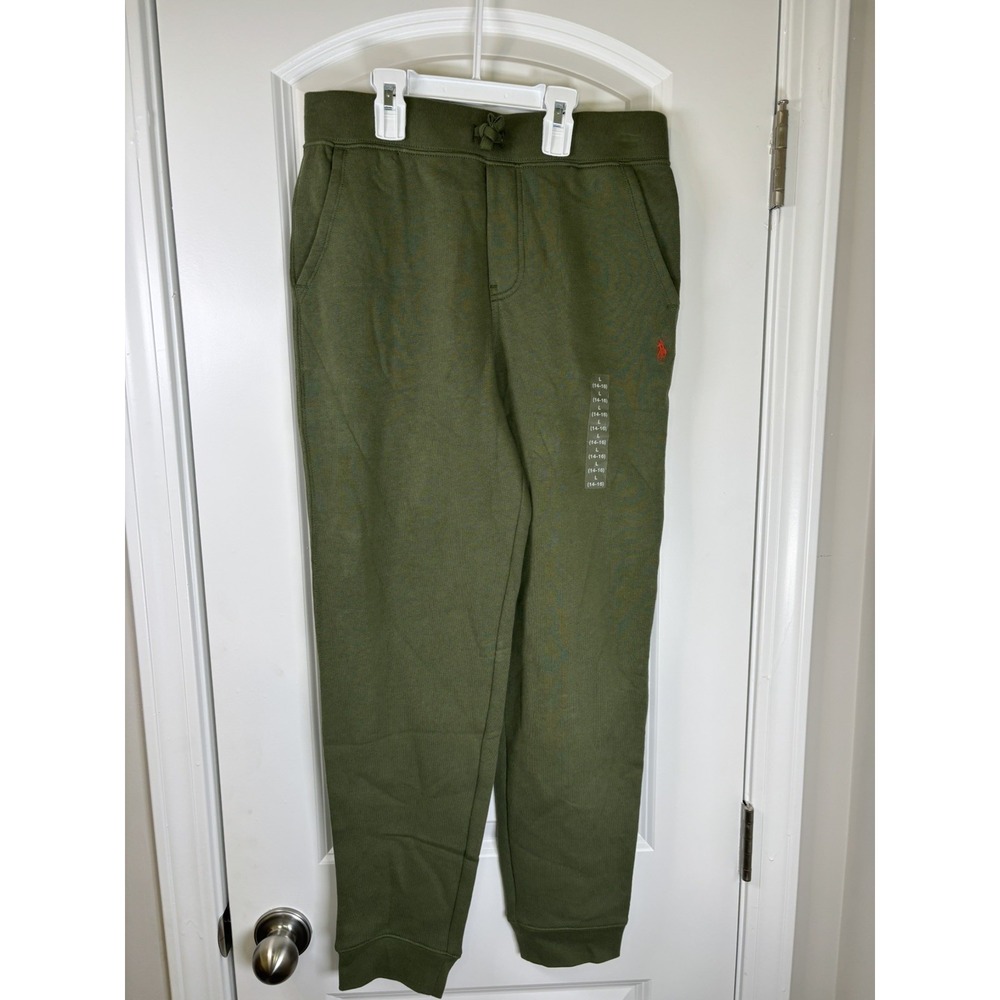 Polo Ralph Lauren Boys Jogger Sweatpants L 14-16 Olive Green Red Pony NWT